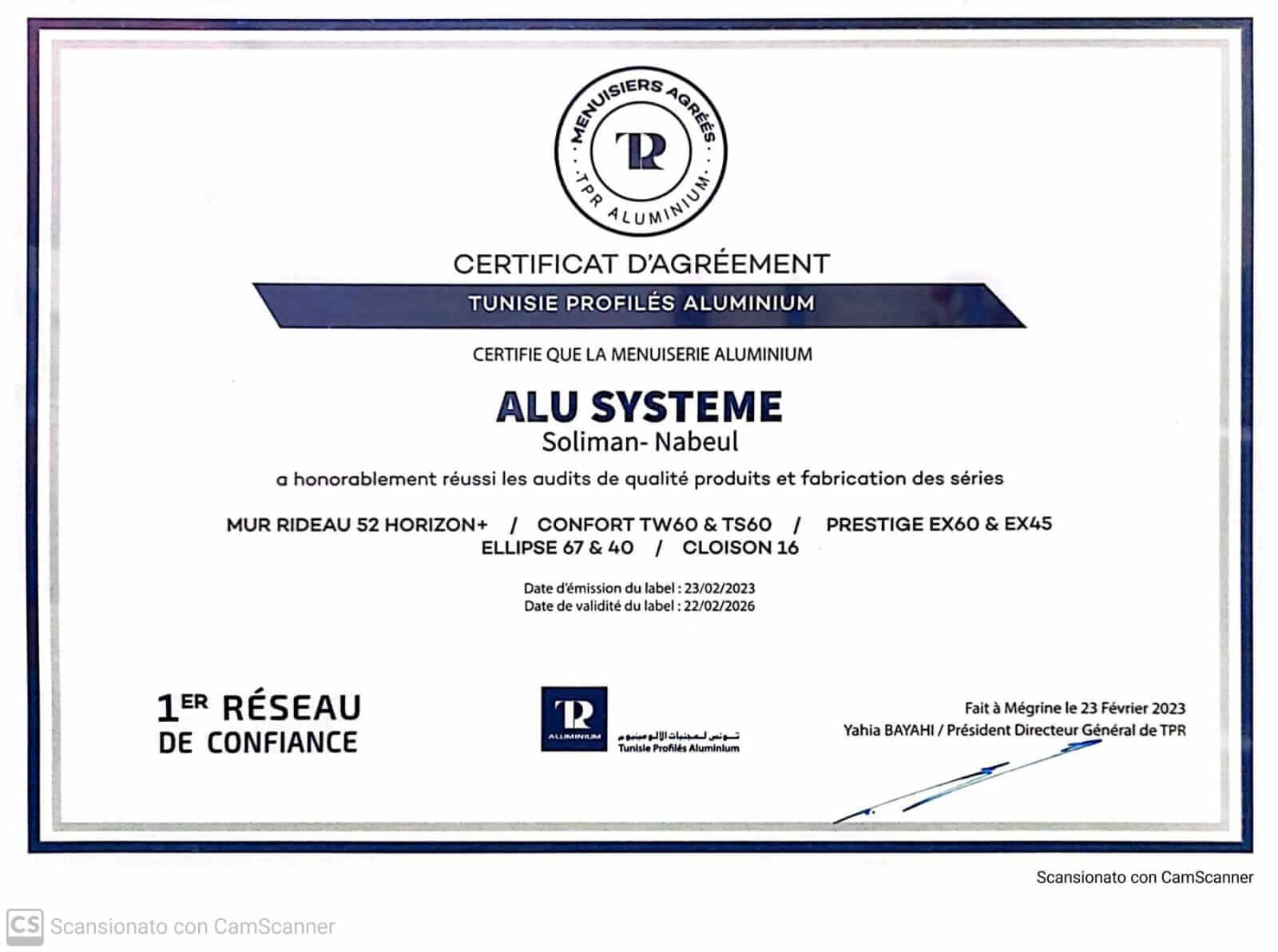 menuisiers-agréés-tpr-Aluminium-tunisie