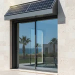 Volet roulant solaire en aluminium sur une façade en Tunisie, illustrant la rentabilité et les économies d'énergie grâce à son panneau photovoltaïque.
