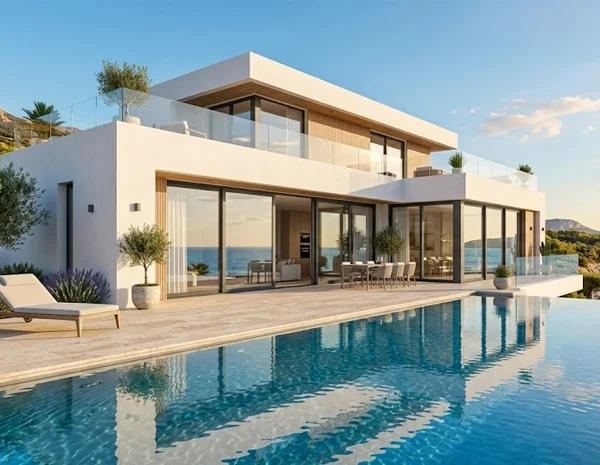 Installation d'une menuiserie aluminium certifiée TPR par ALU SYSTEM Menuiserie aluminium haut de gamme en Tunisie : baie vitrée coulissante sur mesure pour villa de luxe