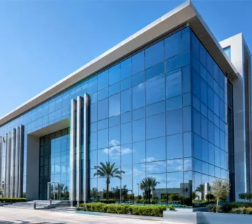 Installation professionnelle d'un mur rideau en aluminium sur un bâtiment moderne en Tunisie